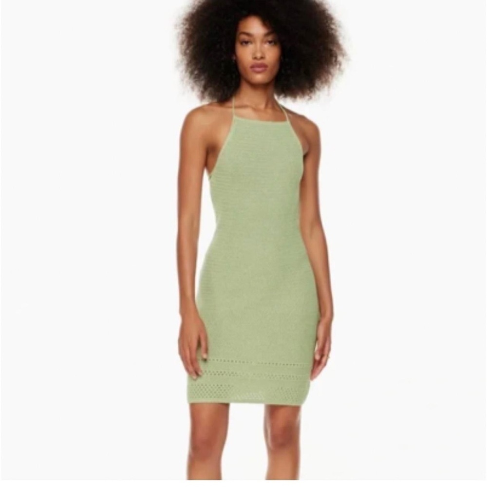 Aritzia Wilfred Sunset Cotton Green Halter Knot Crochet Mini Dress - XS